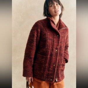 Sezane Burgundy Simon Wool Jacket, size 36 NWT